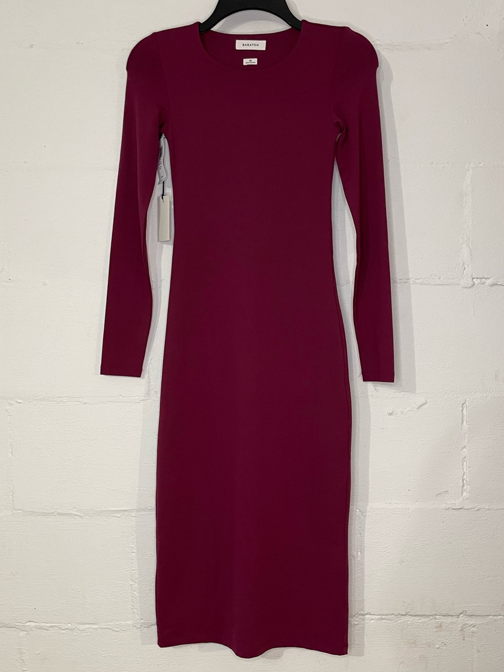 Babaton Fitted Long-Sleeve Midi Dress in Berry Plum